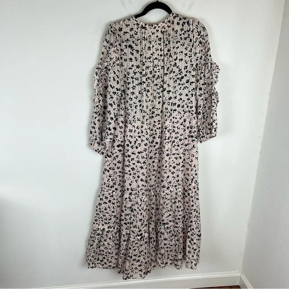Ulla Johnson | Fantine Silk Midi Floral Ruffle Tiered Dress in Blush Pink 10 - Picture 5 of 9